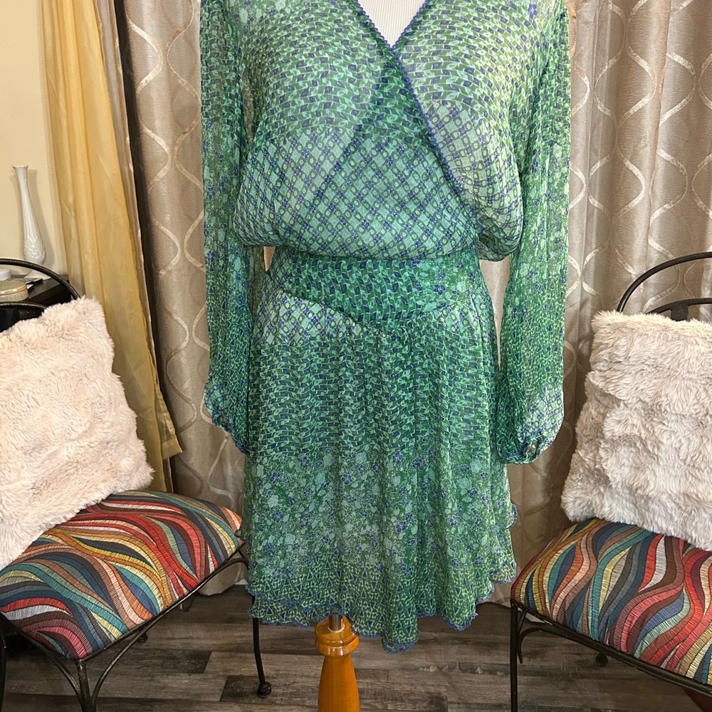 Poupette St. Barth Green and Blue Long Sleeve Dress